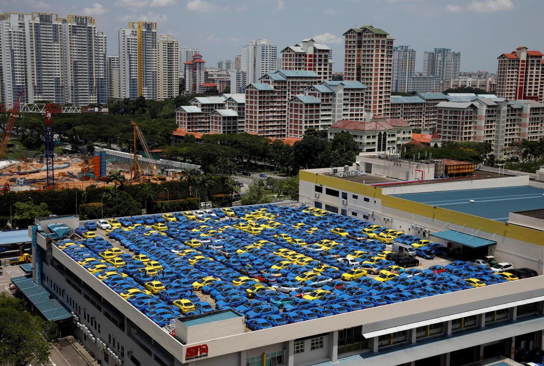 ComfortDelGro's taxis at their ​inspection yard